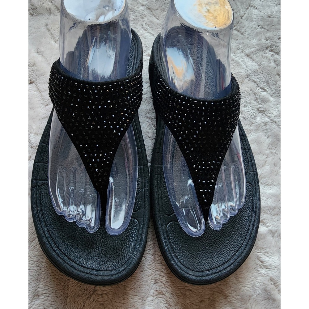 FitFlop Strobe Lux Thong Sandals Black Rhinestone Womens 7 Sandal